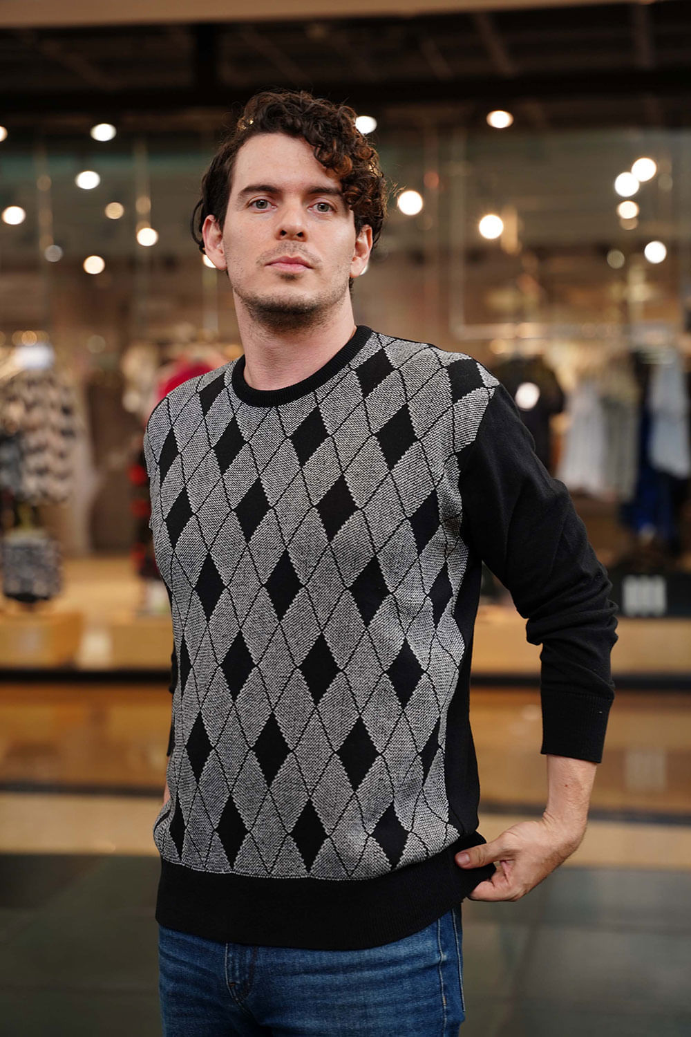 Denim Ropa Stradivarius Hombre Long Sleeve Jersey Rombos