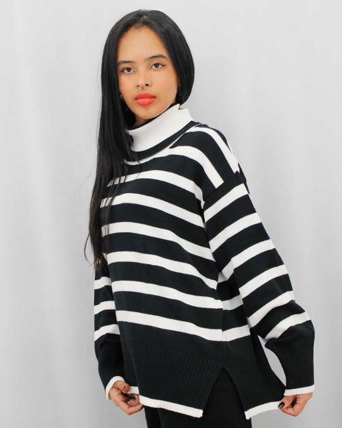 Suéter Cuello Tortuga Rayas Mujer