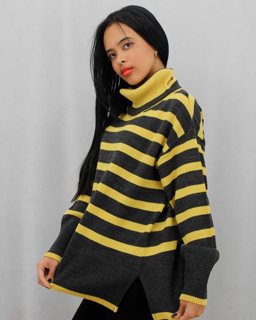 Suéter Cuello Tortuga Rayas Mujer