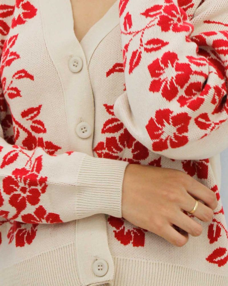 Cardigan-Cuello-V-Flores-Mujer