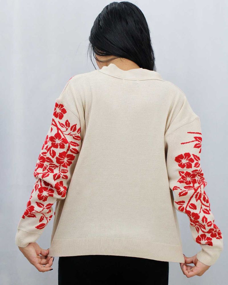 Cardigan-Cuello-V-Flores-Mujer