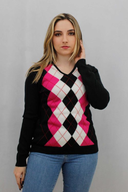 Suéter Cuello V Rombos Intarsia