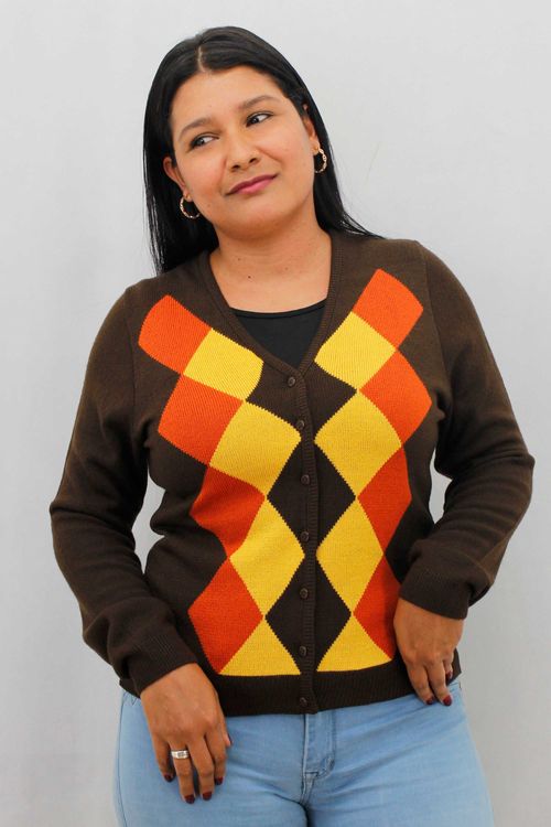 Cárdigan Cuello V Intarsia