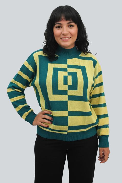 Suéter Cuello Alto Cuadros Mujer